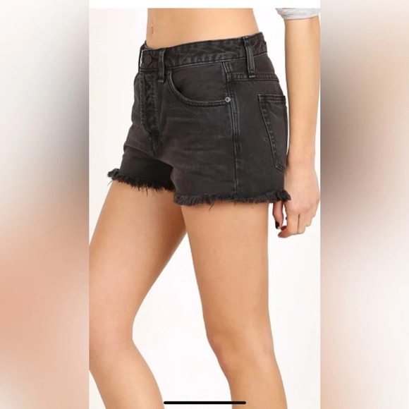 Free People distressed high waisted mom jean shorts blackRock Denim Uptown Short - Picture 2 of 7
